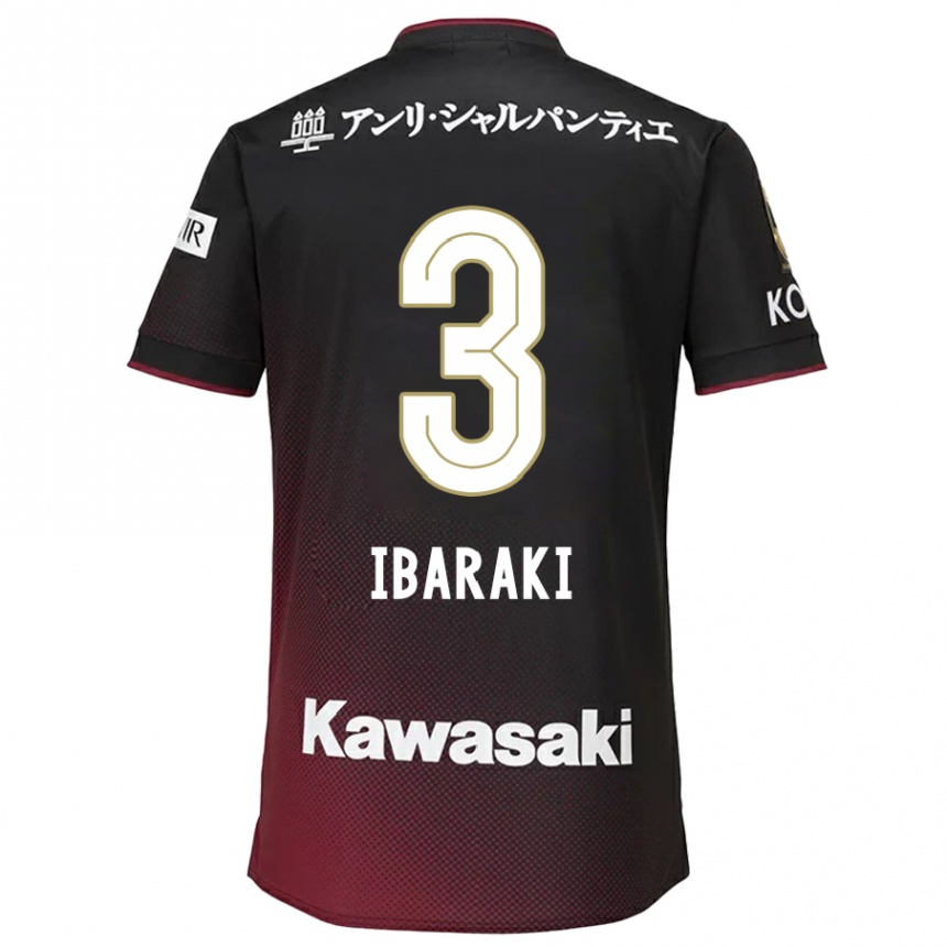 Kids Football Riku Ibaraki #3 Black Red Home Jersey 2024/25 T-Shirt Uk