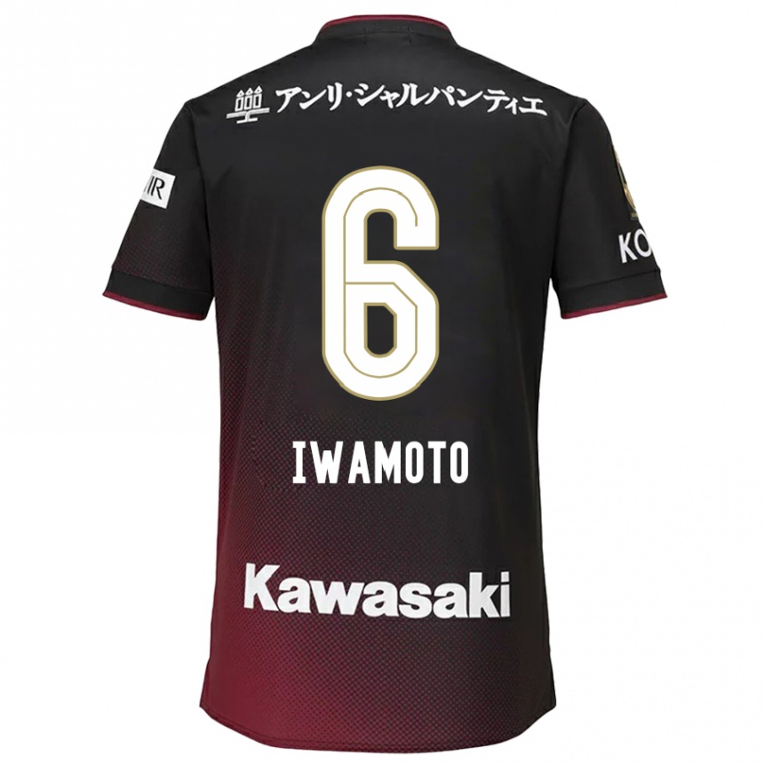 Kids Football Yuan Iwamoto #6 Black Red Home Jersey 2024/25 T-Shirt Uk