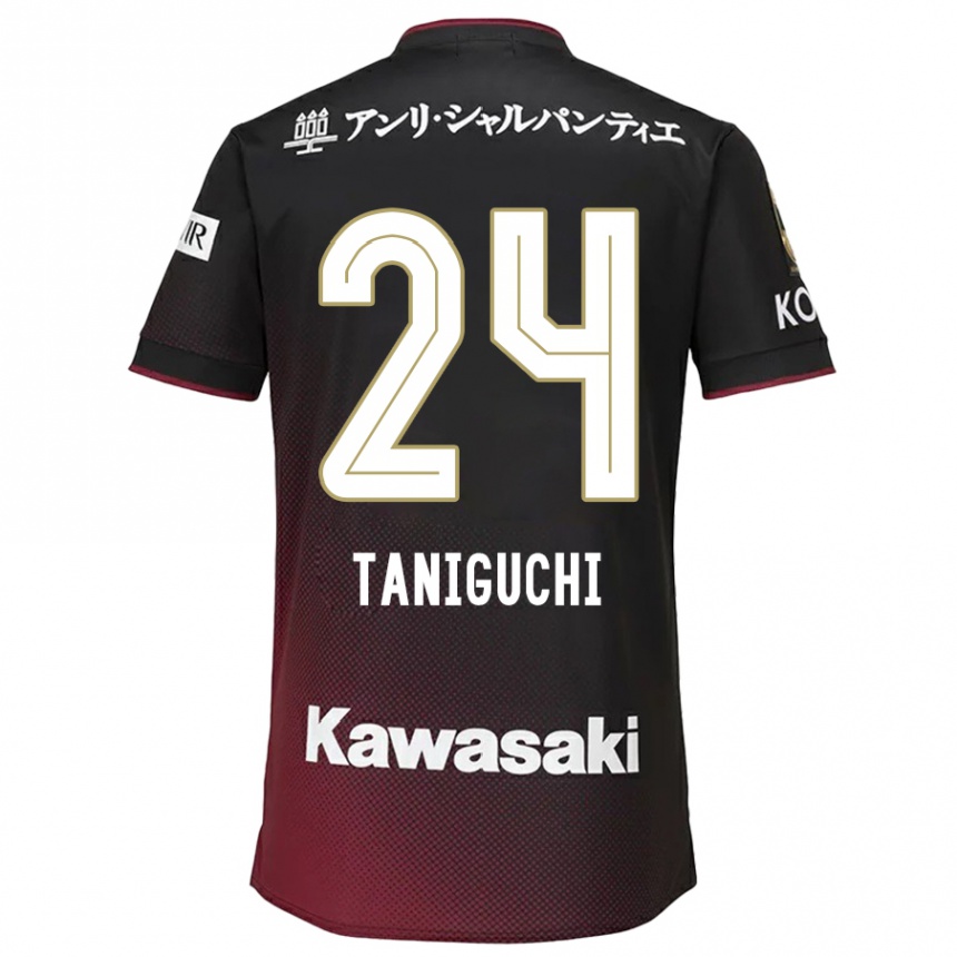 Kids Football Hiroto Taniguchi #24 Black Red Home Jersey 2024/25 T-Shirt Uk