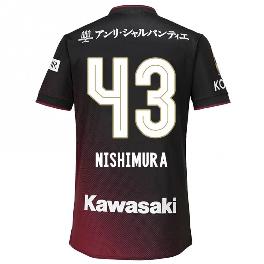 Kids Football Nagi Nishimura #43 Black Red Home Jersey 2024/25 T-Shirt Uk