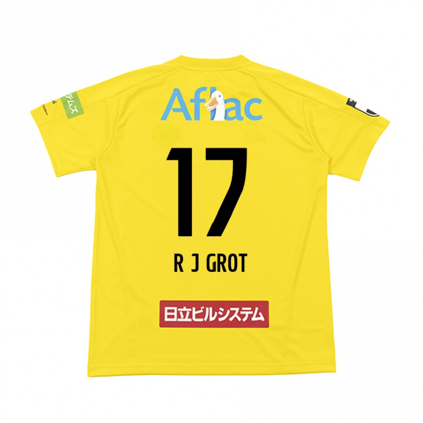 Kids Football Jay-Roy Grot #17 Yellow Black Home Jersey 2024/25 T-Shirt Uk