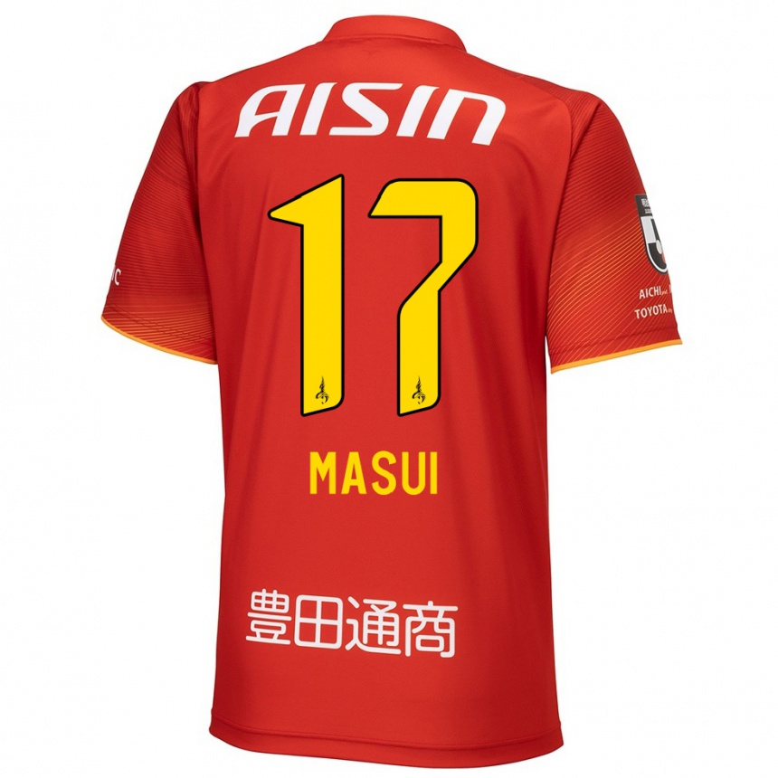 Kids Football Ken Masui #17 Red White Yellow Home Jersey 2024/25 T-Shirt Uk