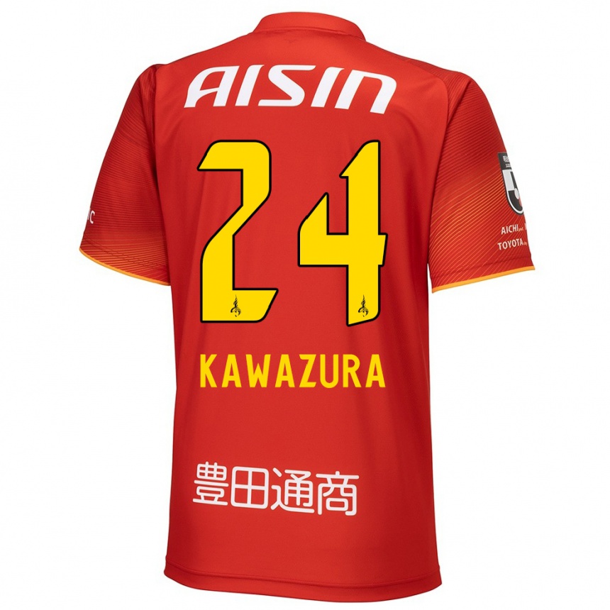 Kids Football Akinari Kawazura #24 Red White Yellow Home Jersey 2024/25 T-Shirt Uk