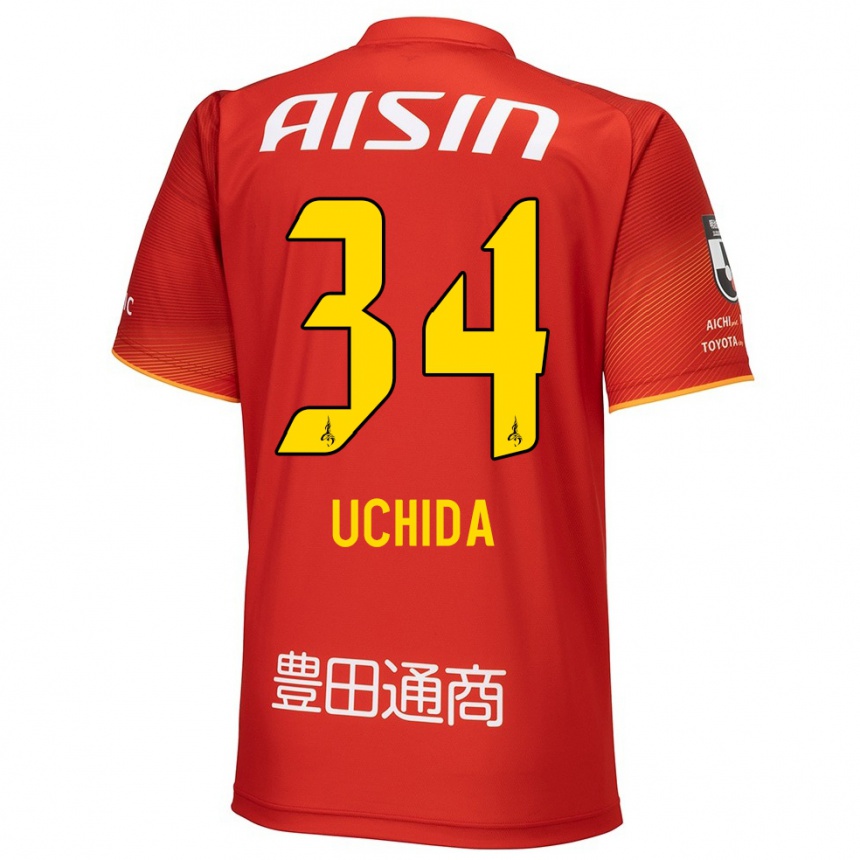 Kids Football Takuya Uchida #34 Red White Yellow Home Jersey 2024/25 T-Shirt Uk