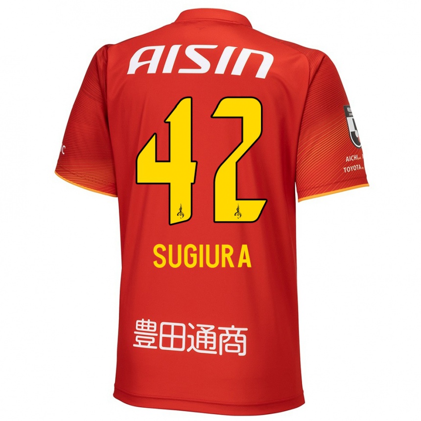 Kids Football Shungo Sugiura #42 Red White Yellow Home Jersey 2024/25 T-Shirt Uk