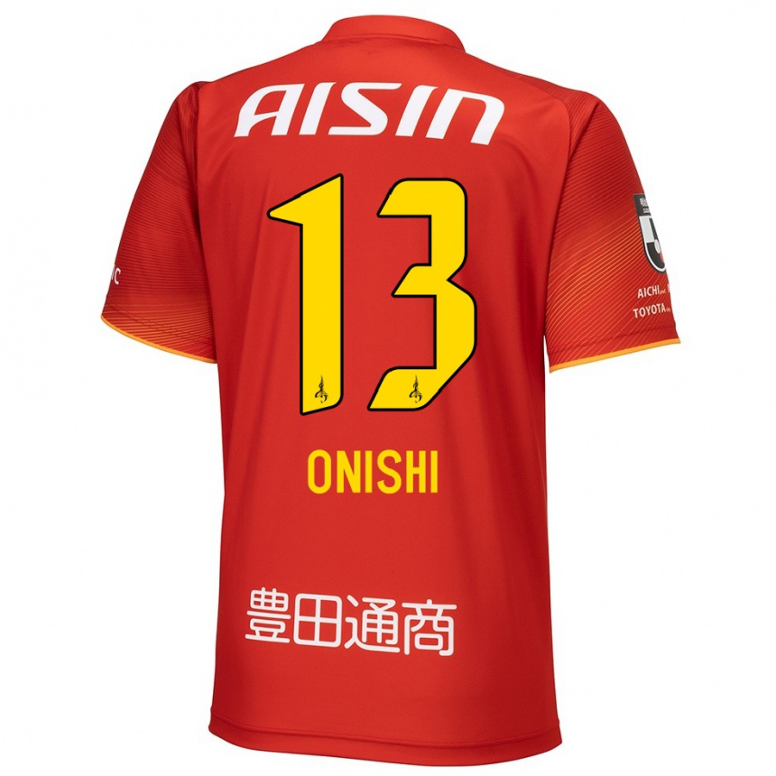 Kids Football Ritsu Onishi #13 Red White Yellow Home Jersey 2024/25 T-Shirt Uk