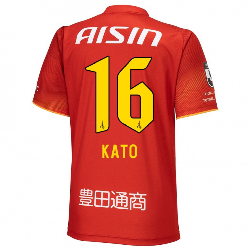 Kids Football Naotaro Kato #16 Red White Yellow Home Jersey 2024/25 T-Shirt Uk