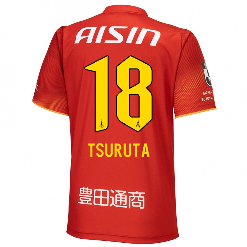 Kids Football Shu Tsuruta #18 Red White Yellow Home Jersey 2024/25 T-Shirt Uk