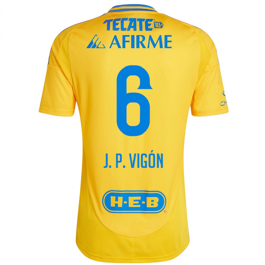 Kids Football Juan Pablo Vigón #6 Gold Yellow Home Jersey 2024/25 T-Shirt Uk