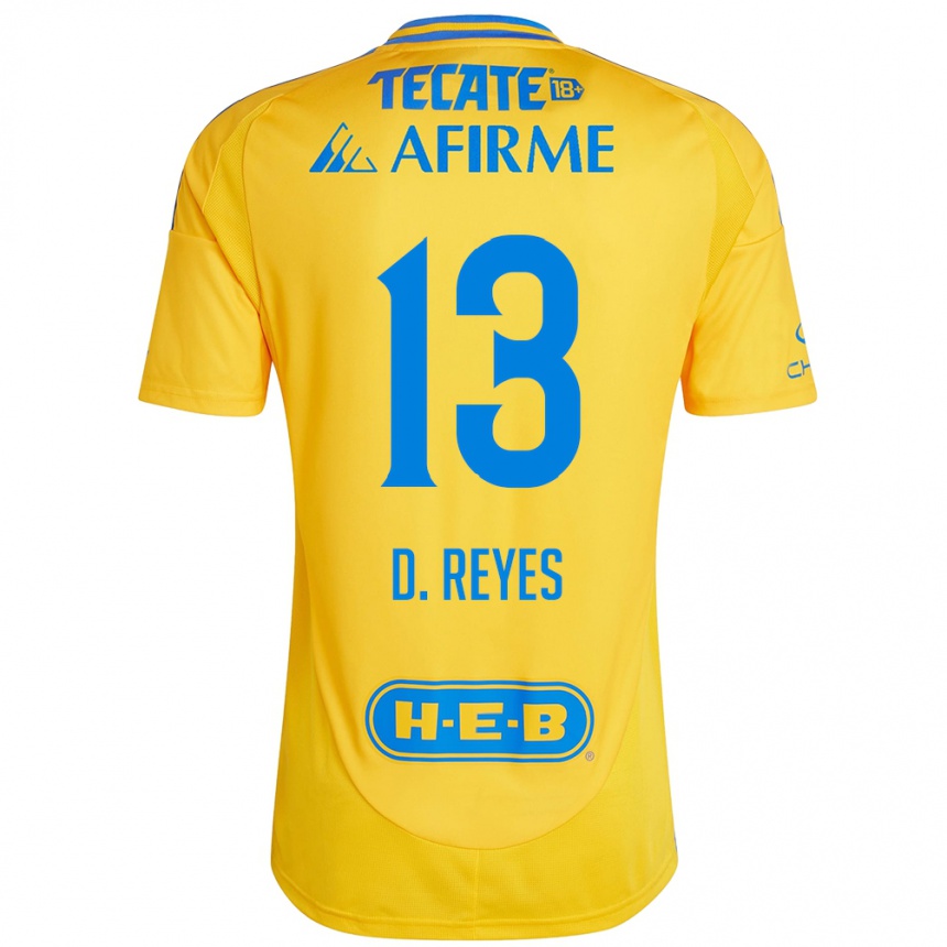 Kids Football Diego Reyes #13 Gold Yellow Home Jersey 2024/25 T-Shirt Uk