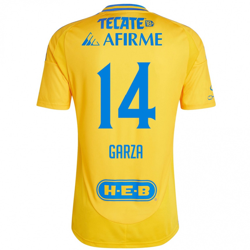 Kids Football Jesús Garza #14 Gold Yellow Home Jersey 2024/25 T-Shirt Uk