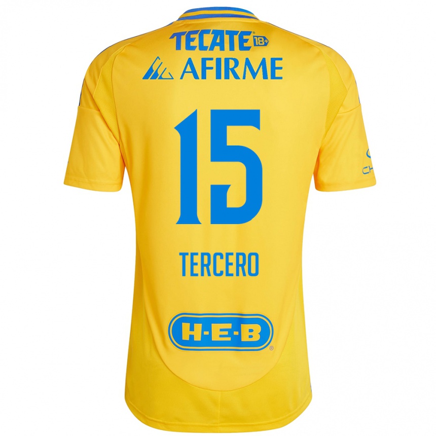 Kids Football Eduardo Tercero #15 Gold Yellow Home Jersey 2024/25 T-Shirt Uk