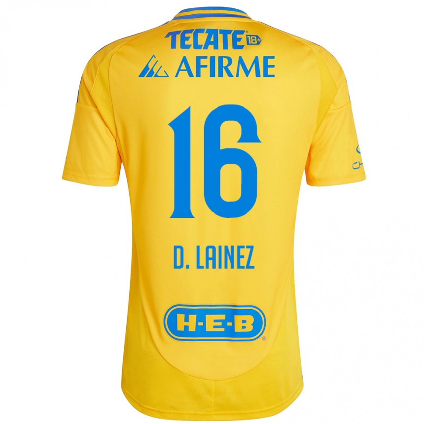 Kids Football Diego Lainez #16 Gold Yellow Home Jersey 2024/25 T-Shirt Uk