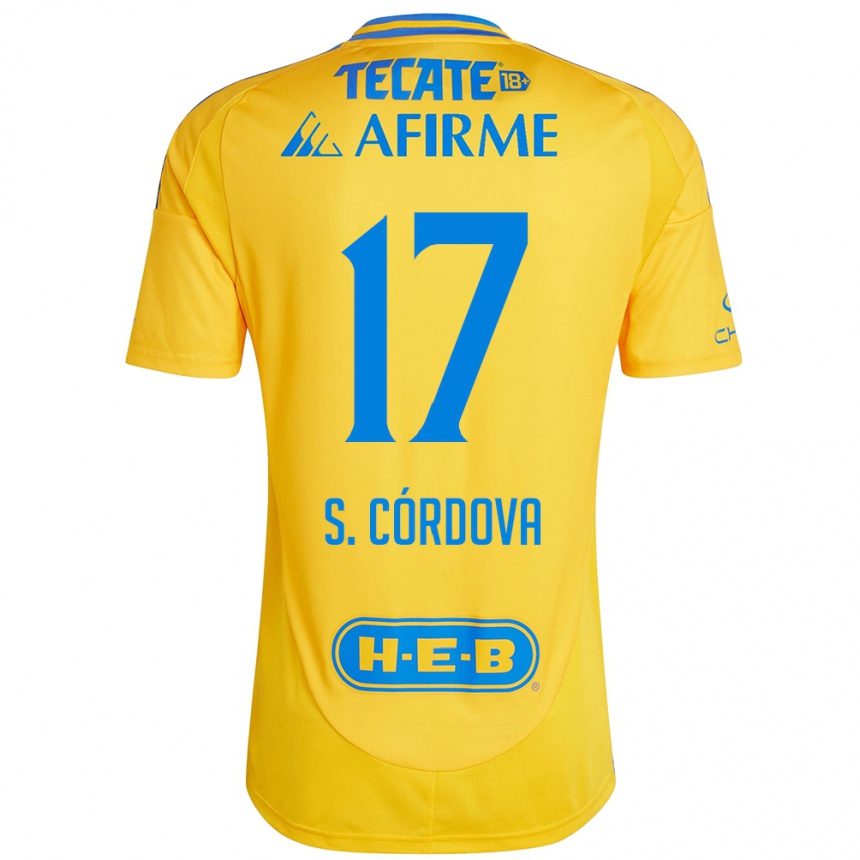 Kids Football Sebastián Córdova #17 Gold Yellow Home Jersey 2024/25 T-Shirt Uk