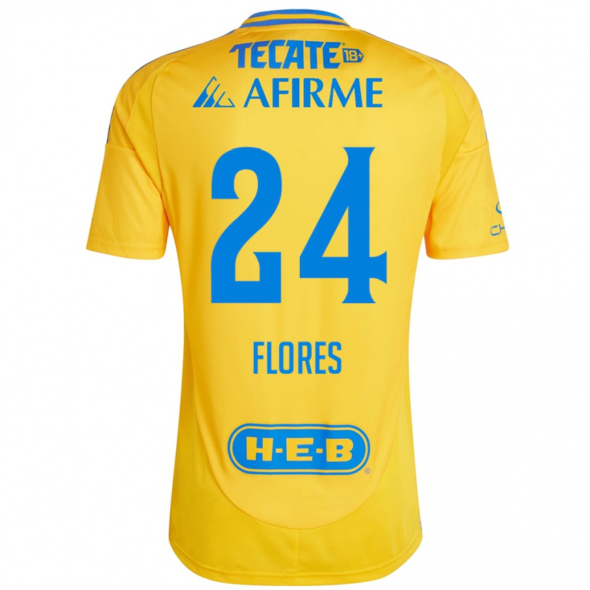 Kids Football Marcelo Flores #24 Gold Yellow Home Jersey 2024/25 T-Shirt Uk