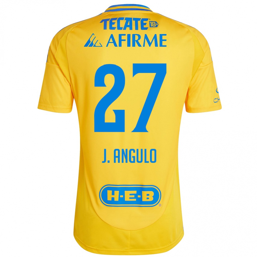 Kids Football Jesús Angulo #27 Gold Yellow Home Jersey 2024/25 T-Shirt Uk