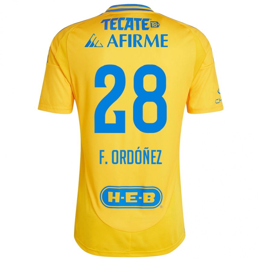 Kids Football Fernando Ordóñez #28 Gold Yellow Home Jersey 2024/25 T-Shirt Uk