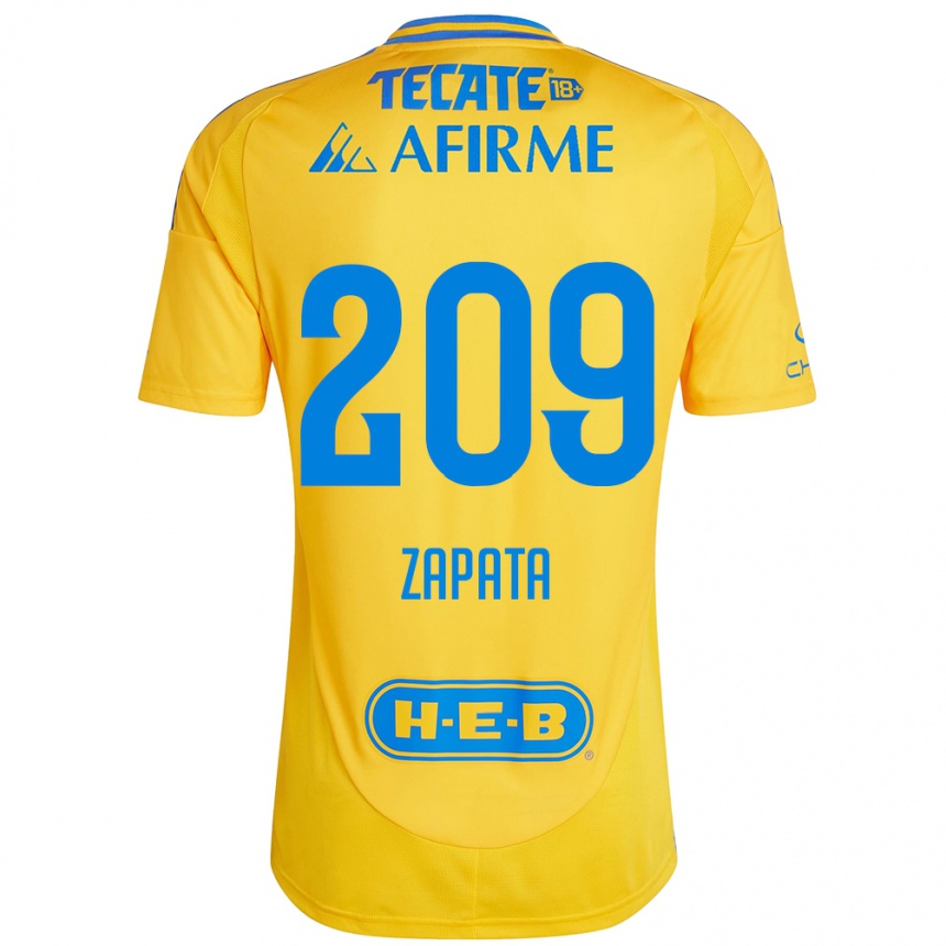 Kids Football Jorge Zapata #209 Gold Yellow Home Jersey 2024/25 T-Shirt Uk