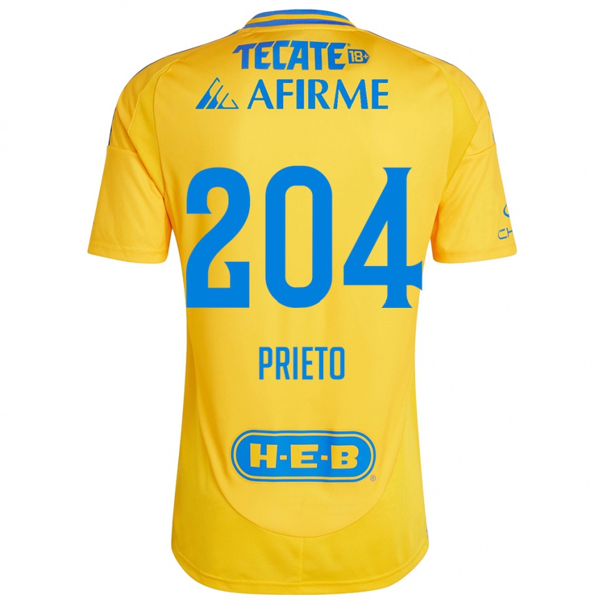 Kids Football Leonel Prieto #204 Gold Yellow Home Jersey 2024/25 T-Shirt Uk