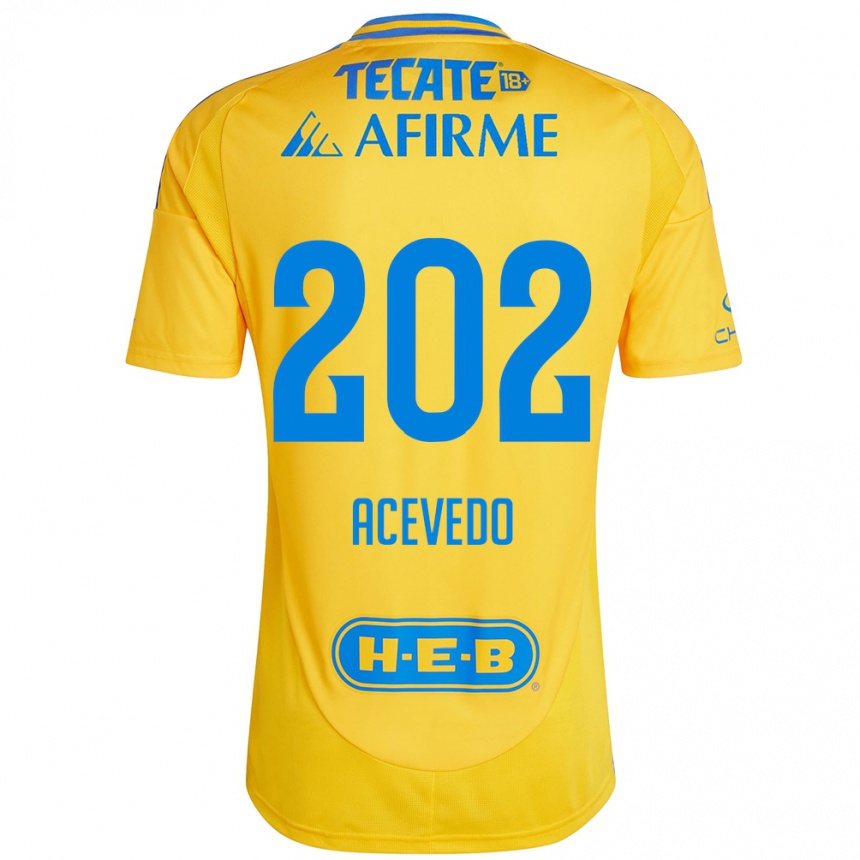 Kids Football José Acevedo #202 Gold Yellow Home Jersey 2024/25 T-Shirt Uk