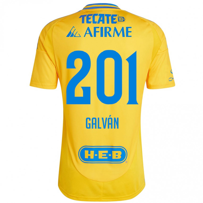 Kids Football Isac Galván #201 Gold Yellow Home Jersey 2024/25 T-Shirt Uk