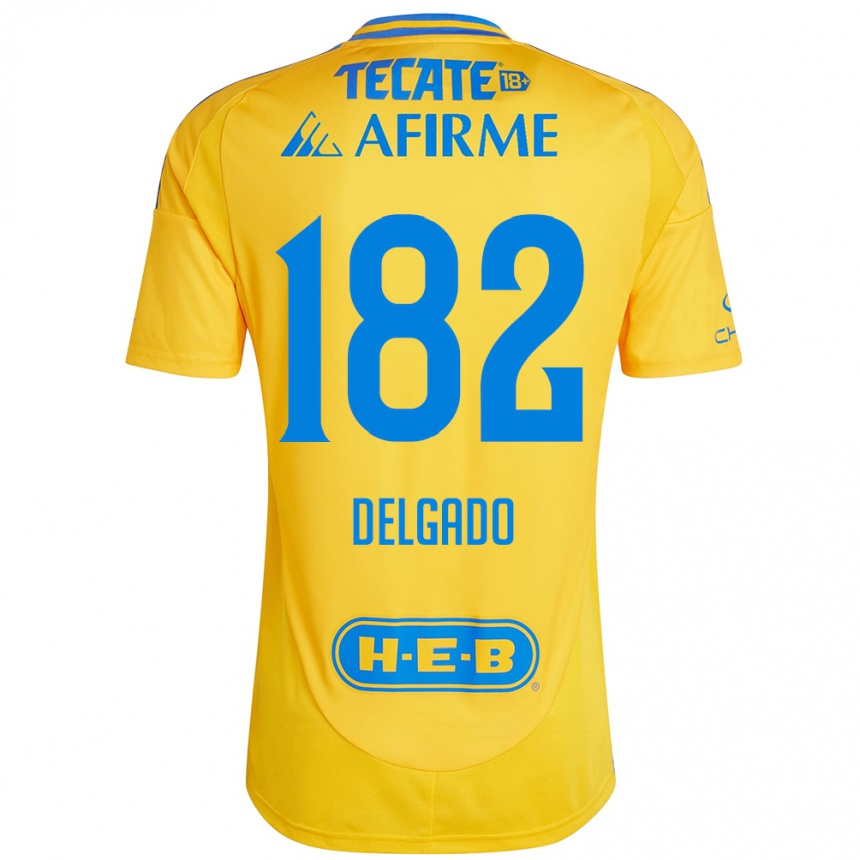 Kids Football Arturo Delgado #182 Gold Yellow Home Jersey 2024/25 T-Shirt Uk