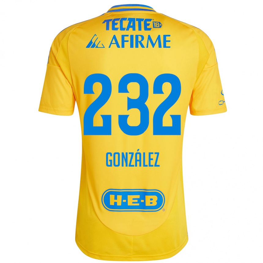 Kids Football César González #232 Gold Yellow Home Jersey 2024/25 T-Shirt Uk