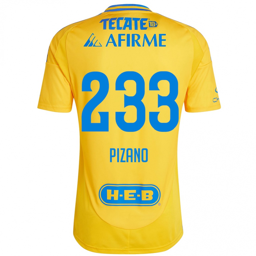 Kids Football Juan Pizano #233 Gold Yellow Home Jersey 2024/25 T-Shirt Uk