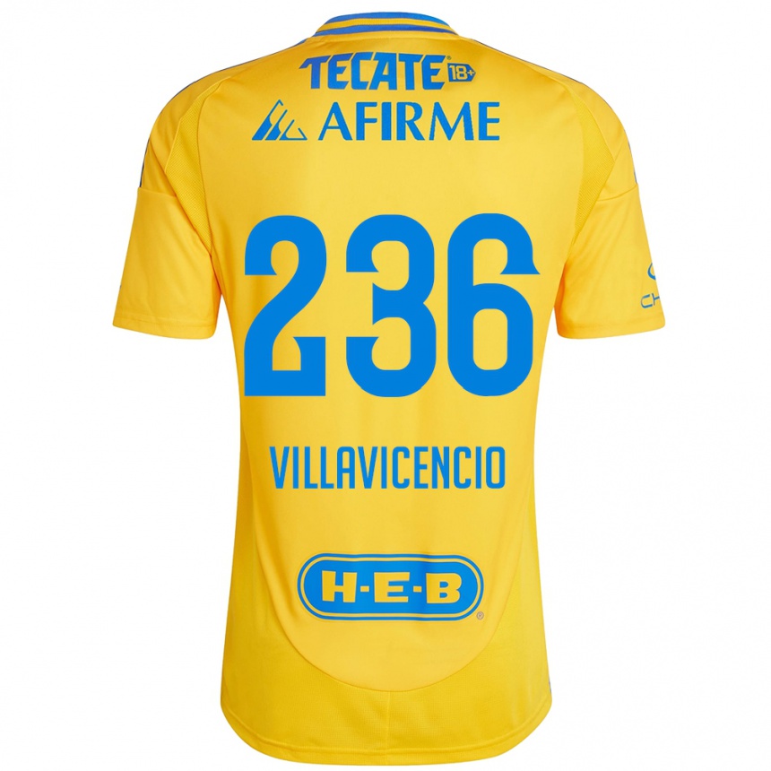 Kids Football Edgar Villavicencio #236 Gold Yellow Home Jersey 2024/25 T-Shirt Uk