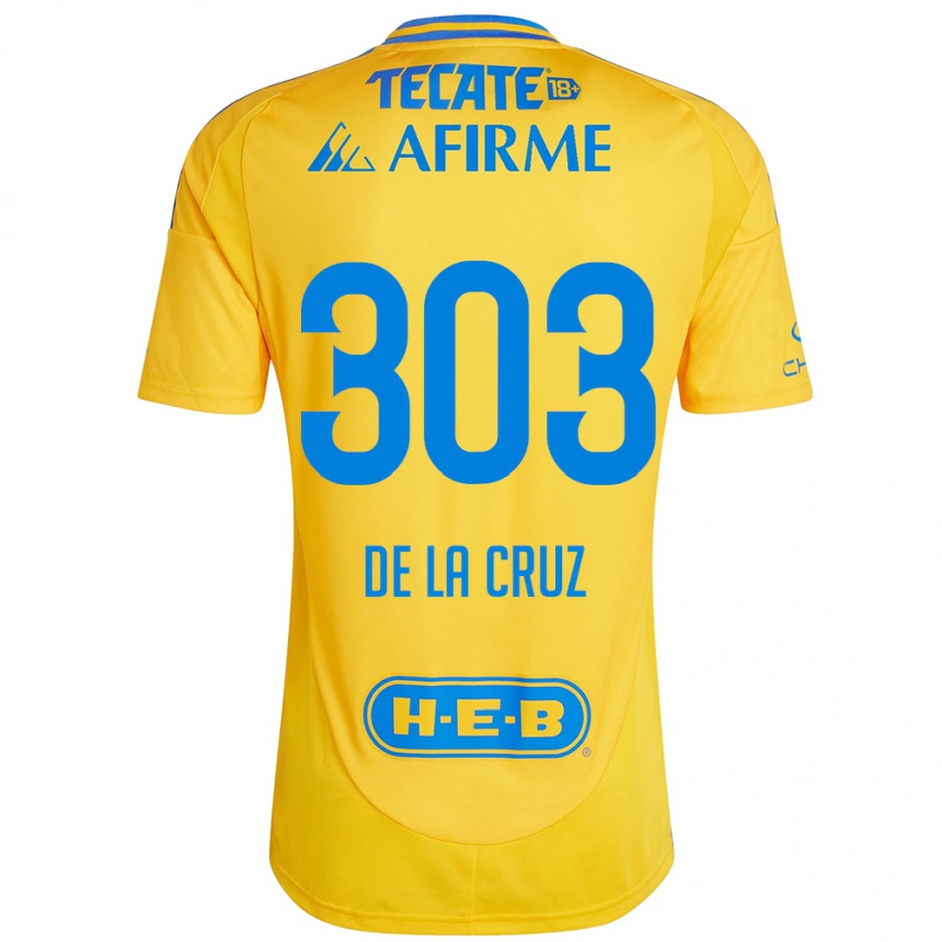 Kids Football Erick De La Cruz #303 Gold Yellow Home Jersey 2024/25 T-Shirt Uk