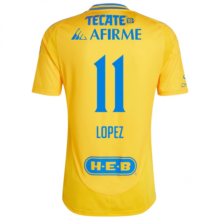 Kids Football Nicolas Lopez #11 Gold Yellow Home Jersey 2024/25 T-Shirt Uk