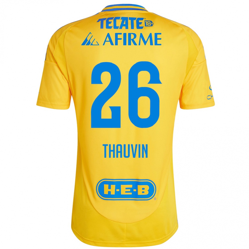 Kids Football Florian Thauvin #26 Gold Yellow Home Jersey 2024/25 T-Shirt Uk