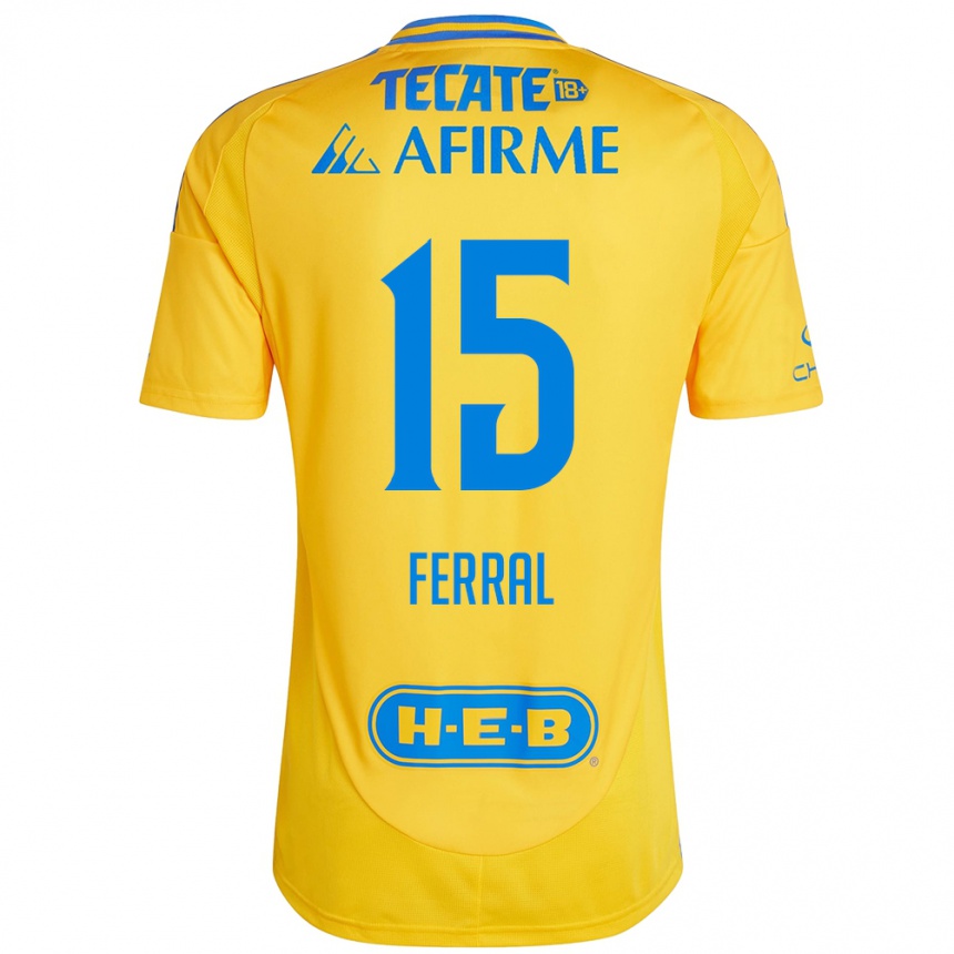 Kids Football Cristina Ferral #15 Gold Yellow Home Jersey 2024/25 T-Shirt Uk