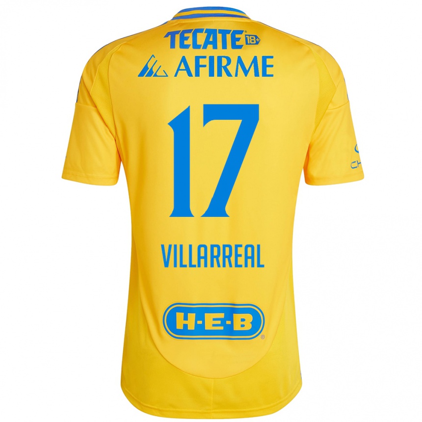 Kids Football Natalia Villarreal #17 Gold Yellow Home Jersey 2024/25 T-Shirt Uk