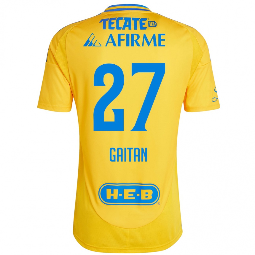 Kids Football Natalia Gaitan #27 Gold Yellow Home Jersey 2024/25 T-Shirt Uk