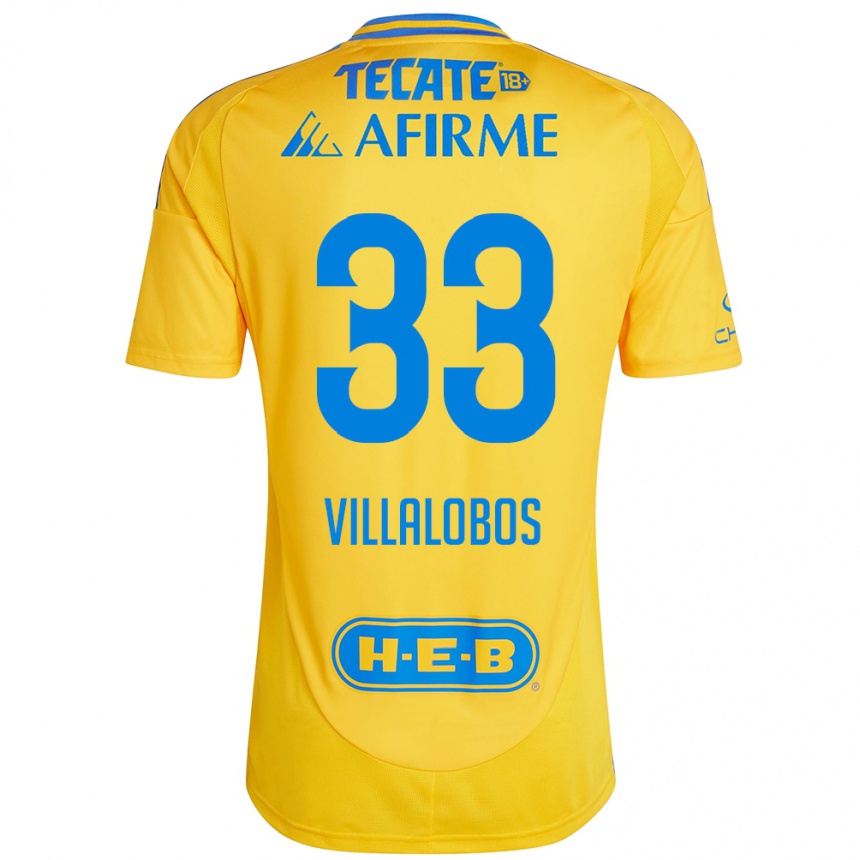 Kids Football Vania Villalobos #33 Gold Yellow Home Jersey 2024/25 T-Shirt Uk