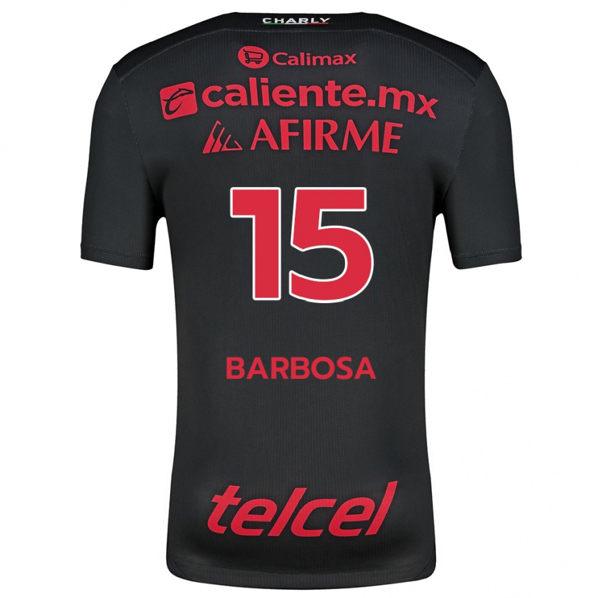 Kids Football Diego Barbosa #15 Black Red Home Jersey 2024/25 T-Shirt Uk