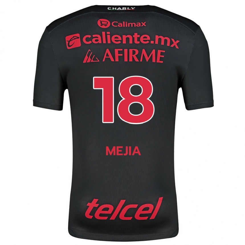 Kids Football Aarón Mejía #18 Black Red Home Jersey 2024/25 T-Shirt Uk