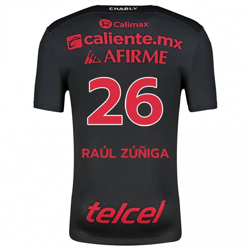 Kids Football José Raúl Zúñiga #26 Black Red Home Jersey 2024/25 T-Shirt Uk