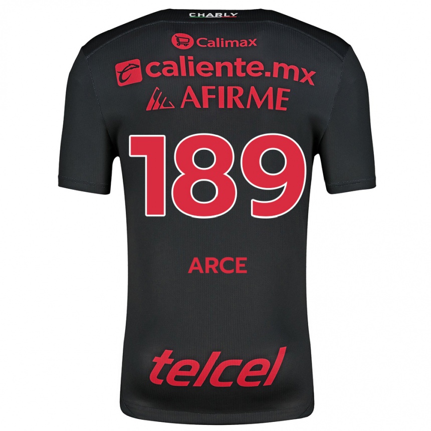 Kids Football Diego Arce #189 Black Red Home Jersey 2024/25 T-Shirt Uk