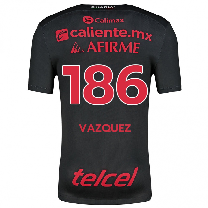 Kids Football Octavio Vázquez #186 Black Red Home Jersey 2024/25 T-Shirt Uk