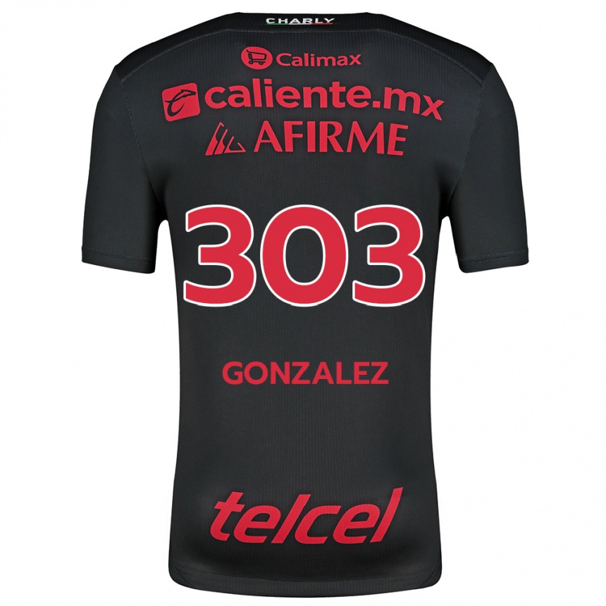 Kids Football Osmar González #303 Black Red Home Jersey 2024/25 T-Shirt Uk