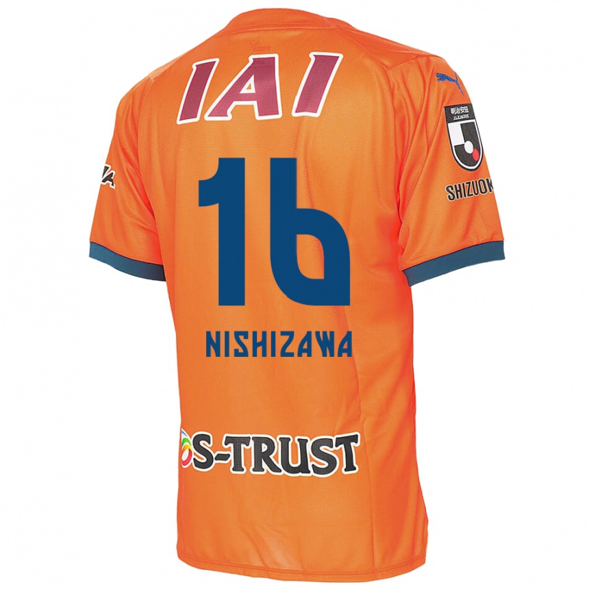 Kids Football Kenta Nishizawa #16 Orange Blue Home Jersey 2024/25 T-Shirt Uk