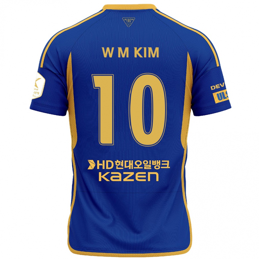 Kids Football Min-Woo Kim #10 Blue Yellow Home Jersey 2024/25 T-Shirt Uk