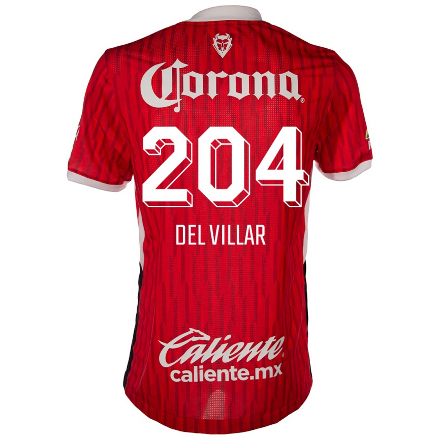 Kids Football Everardo Del Villar #204 Red White Home Jersey 2024/25 T-Shirt Uk