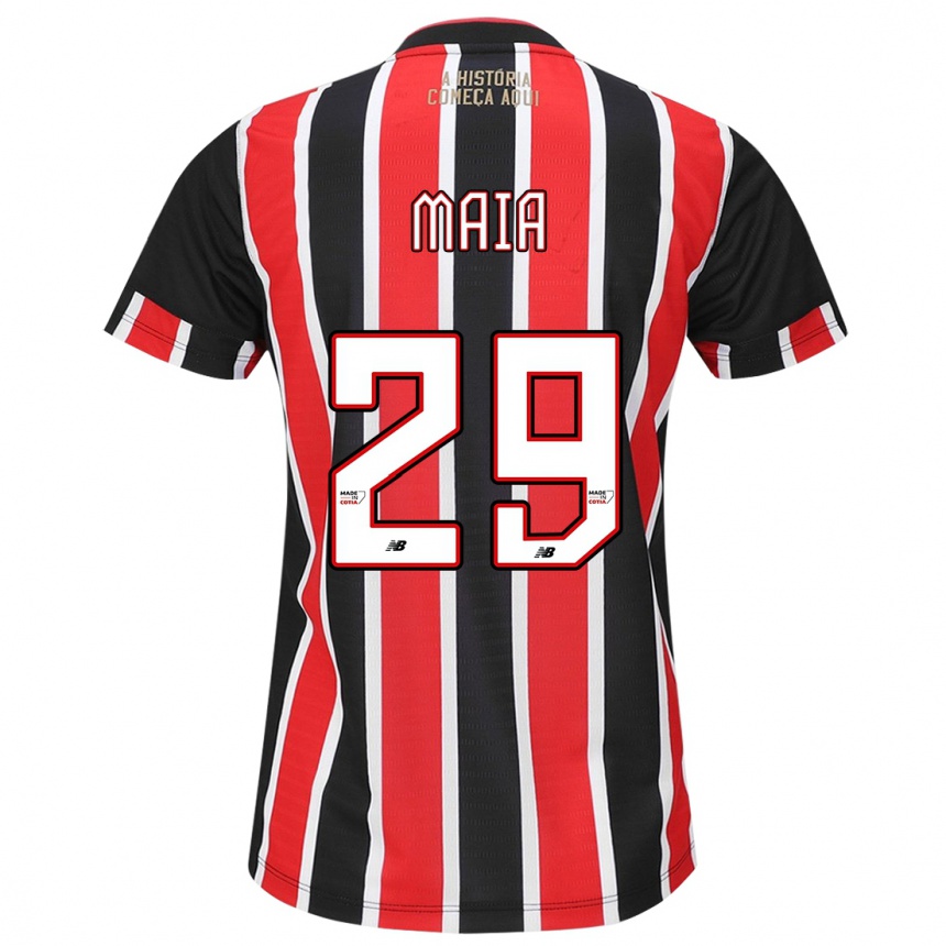 Kids Football Pablo Maia #29 Black Red White Away Jersey 2024/25 T-Shirt Uk