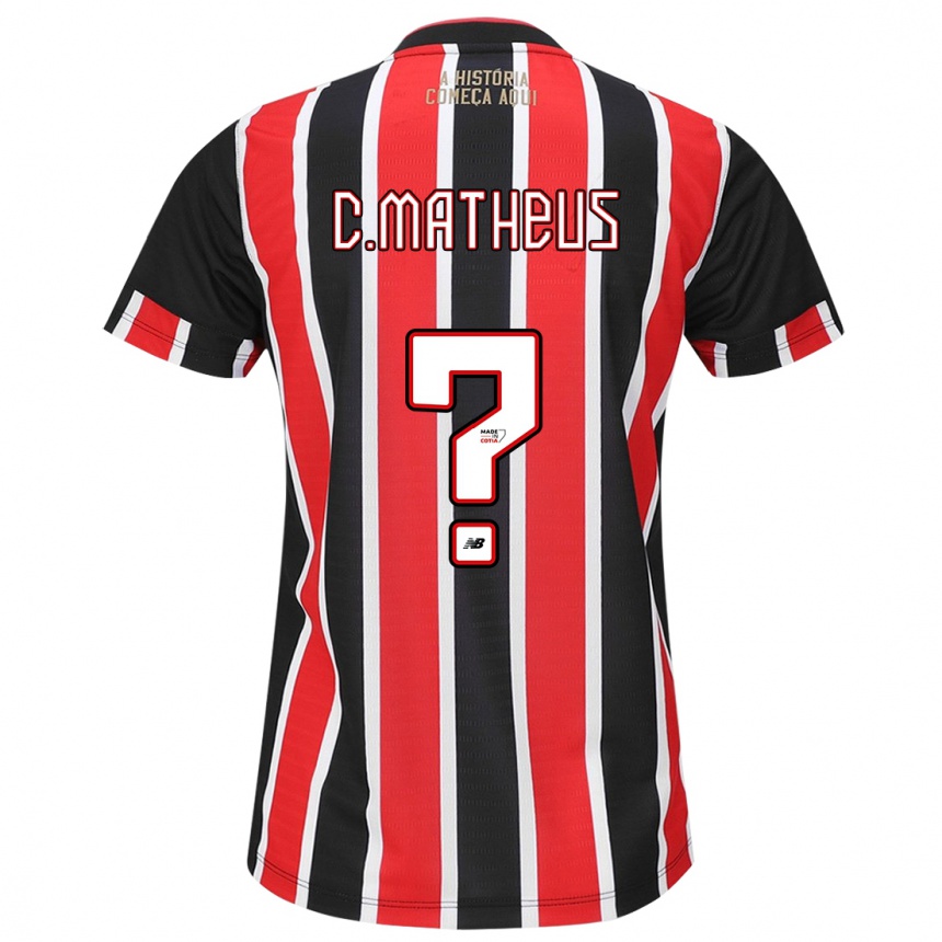 Kids Football Caio Matheus #0 Black Red White Away Jersey 2024/25 T-Shirt Uk