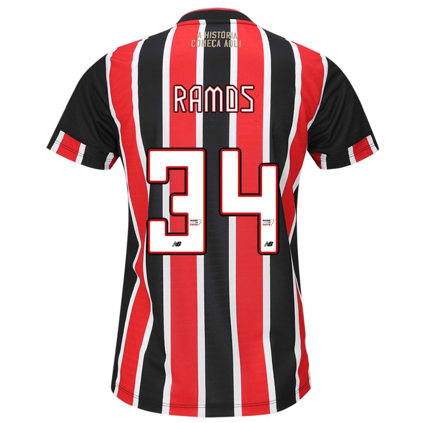 Kids Football Raí Ramos #34 Black Red White Away Jersey 2024/25 T-Shirt Uk