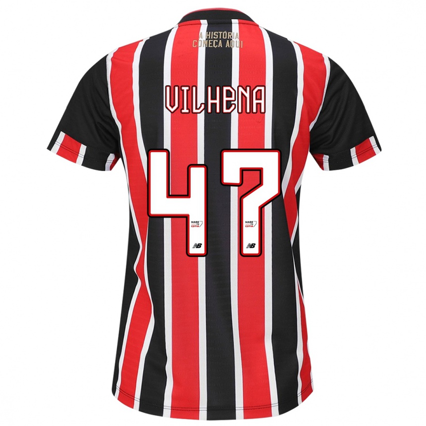 Kids Football Pedro Vilhena #47 Black Red White Away Jersey 2024/25 T-Shirt Uk