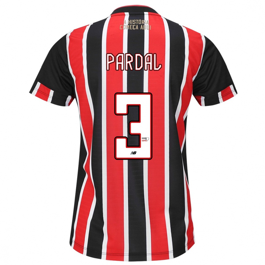 Kids Football Pardal #3 Black Red White Away Jersey 2024/25 T-Shirt Uk